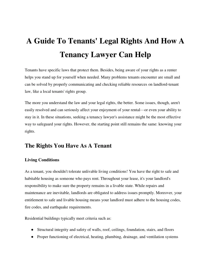 a guide to tenants legal rights and how a