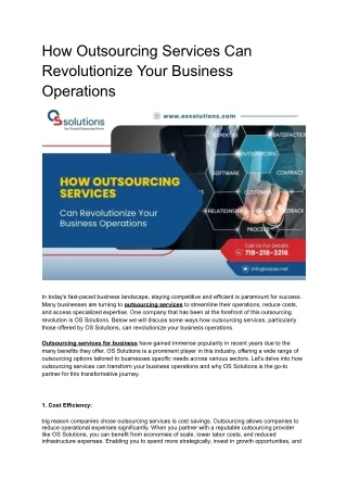 How Outsourcing Services Can Revolutionize Your Business Operations