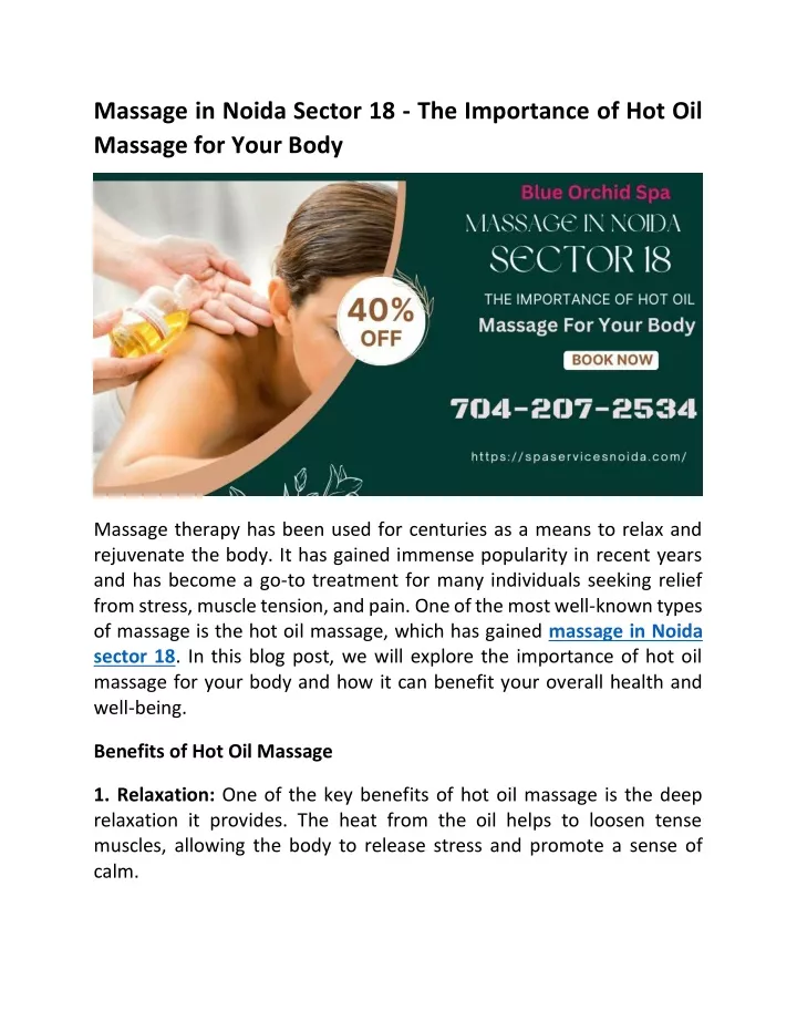 massage in noida sector 18 the importance
