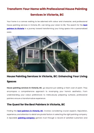 Transform Your Home with Professional House Painting Services in Victoria, BC