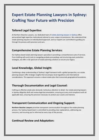 Expert Estate Planning Lawyers in Sydney-Crafting Your Future with Precision