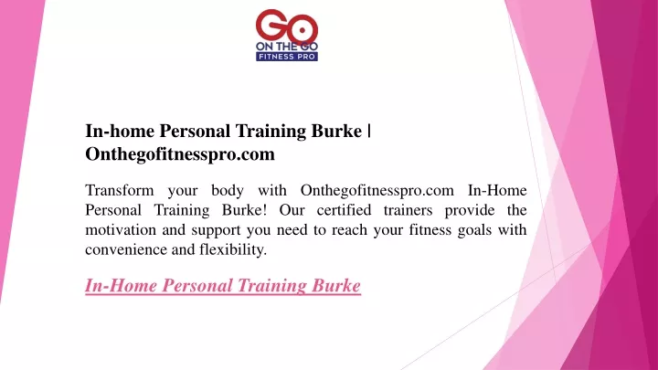 in home personal training burke onthegofitnesspro