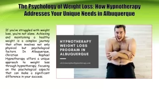 The Psychology of Weight Loss How Hypnotherapy Addresses Your Unique Needs in Albuquerque