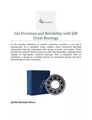 Get Precision and Reliability with JSB Great Bearings