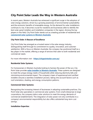 City Point Solar Leads the Way in Western Australia