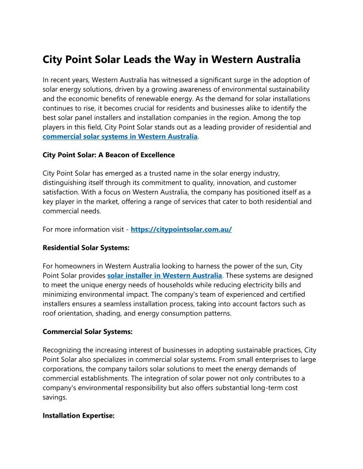 city point solar leads the way in western