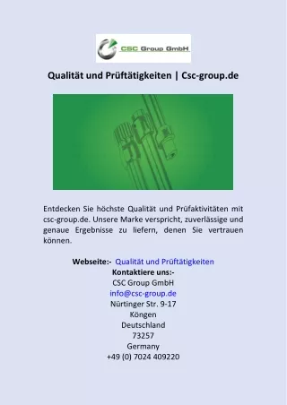 Qualität und Prüftätigkeiten  Csc-group.de