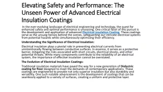 elevating safety and performance the unseen power of advanced electrical insulation coatings
