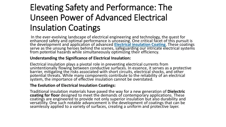 elevating safety and performance the unseen power of advanced electrical insulation coatings