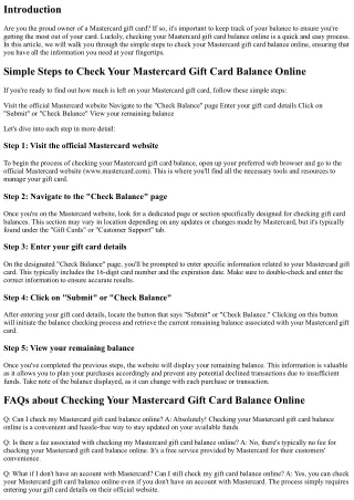 Simple Steps to Check Your Mastercard Gift Card Balance Online