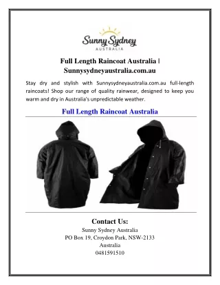Full Length Raincoat Australia | Sunnysydneyaustralia.com.au