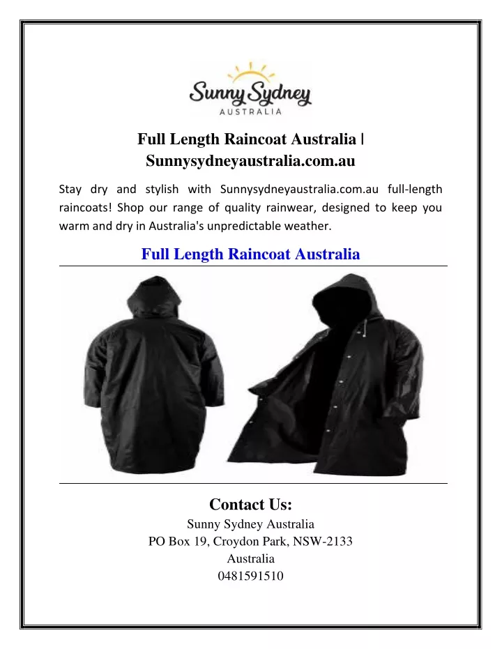 full length raincoat australia