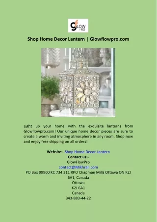 Shop Home Decor Lantern  Glowflowpro.com