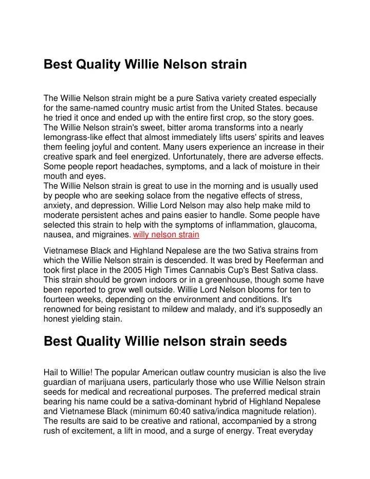 PPT - Best Quality Willie Nelson Strain PowerPoint Presentation, Free ...