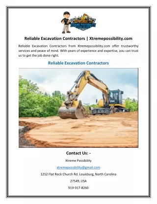 Reliable Excavation Contractors