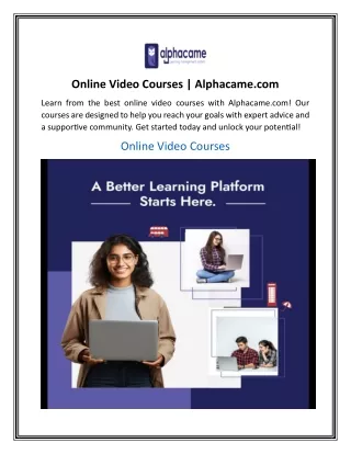 Online Video Courses  Alphacame