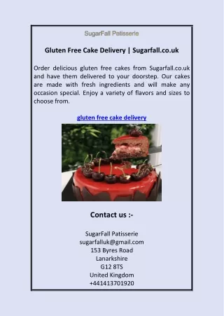 Gluten Free Cake Delivery Sugarfall.co.uk