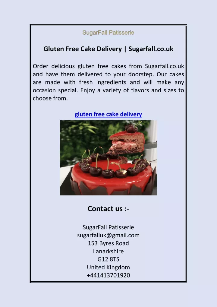 gluten free cake delivery sugarfall co uk