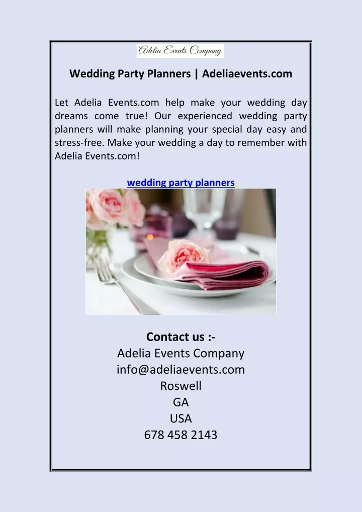 wedding party planners adeliaevents com