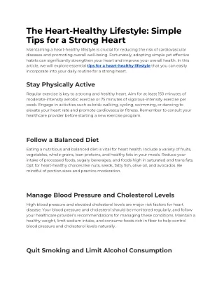 The Heart-Healthy Lifestyle-Simple Tips for a Strong Heart