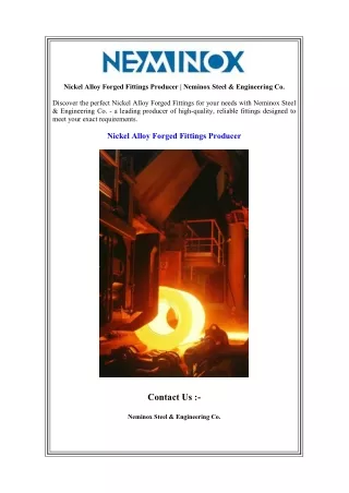 Nickel Alloy Forged Fittings Producer   Neminox Steel & Engineering Co
