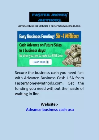 Advance Business Cash Usa  Fastermoneymethods.com