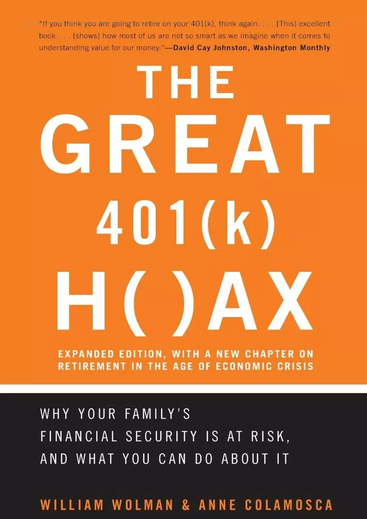 pdf read online the great 401 k hoax why your