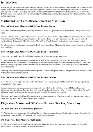 Mastercard Gift Cards Balance: Tracking Made Easy