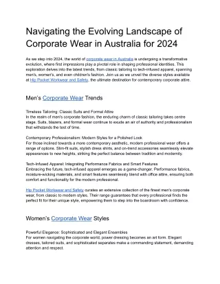 Navigating the Evolving Landscape of Corporate Wear in Australia for 2024