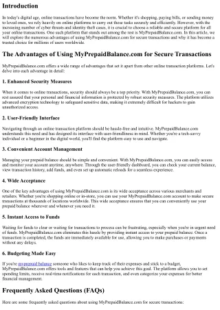 The Advantages of Using MyPrepaidBalance.com for Secure Transactions