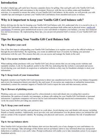 Tips for Keeping Your Vanilla Gift Card Balance Safe