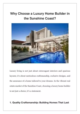 Why Choose a Luxury Home Builder in the Sunshine Coast?