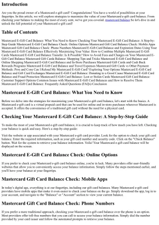 Mastercard E-Gift Card Balance: Strategies for Maximizing Your Value