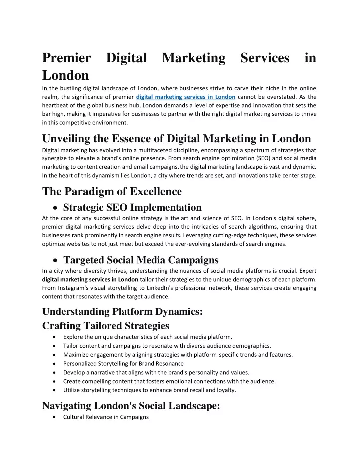 premier digital marketing services in london