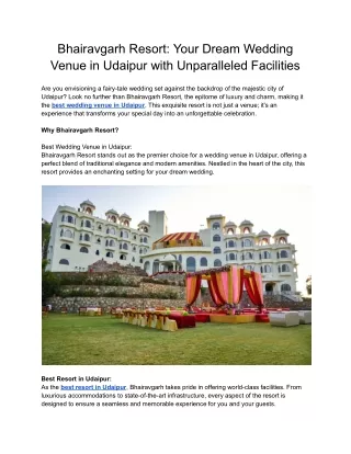 Bhairavgarh Resort_ Your Dream Wedding Venue in Udaipur with Unparalleled Facilities
