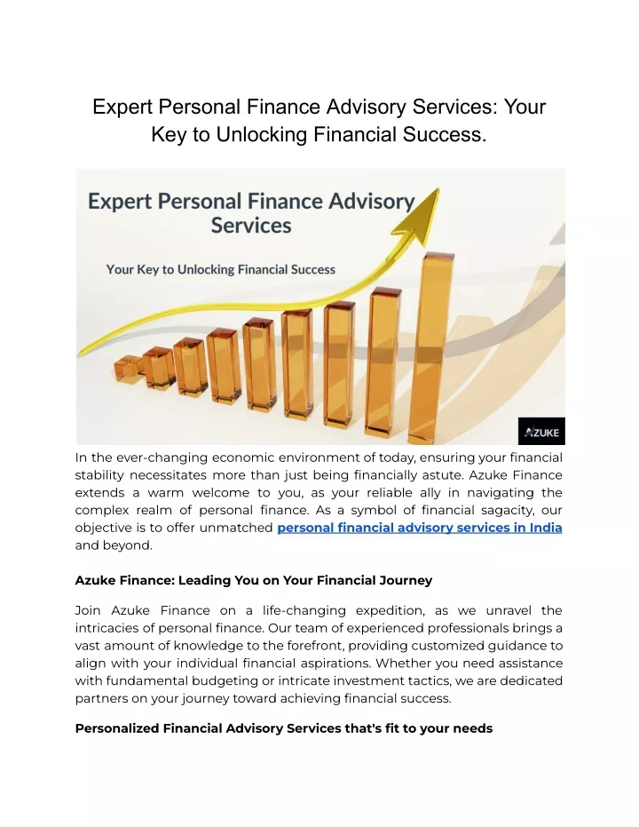 expert personal finance advisory services your