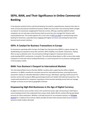 SEPA, IBAN, and Their Significance in Online Commercial Banking