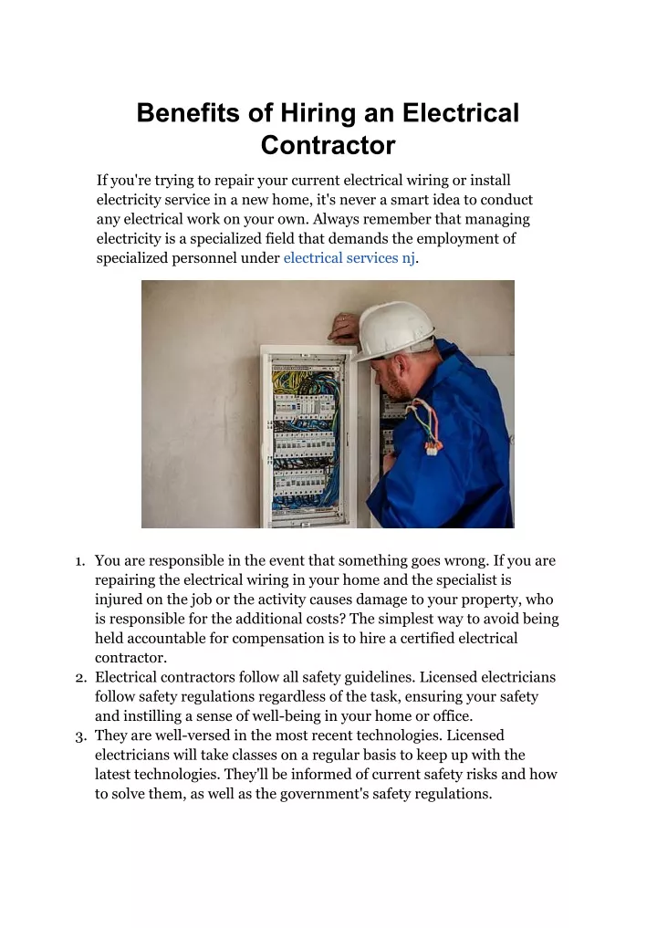 benefits of hiring an electrical contractor