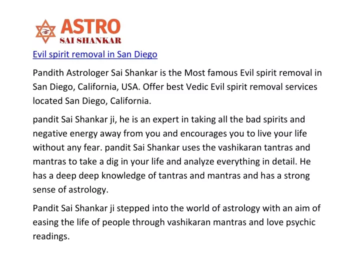 evil spirit removal in san diego