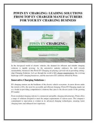 Piwin EV Charging: Your Source for Innovative EV Solutions