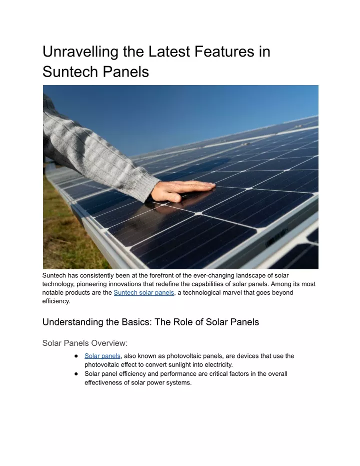 unravelling the latest features in suntech panels