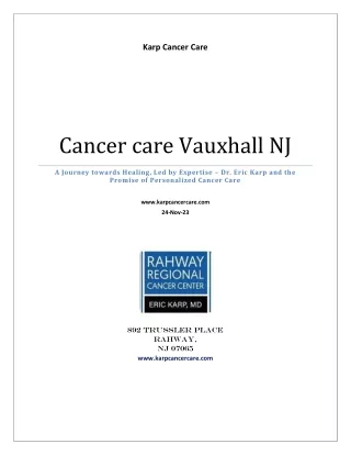 Exceptional Cancer Care in Vauxhall, NJ with Karp Cancer Care