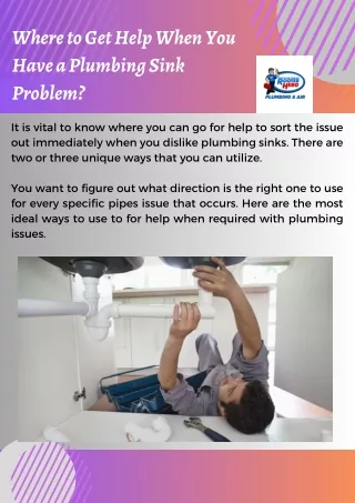 Where to Get Help When You Have a Plumbing Sink Problem!