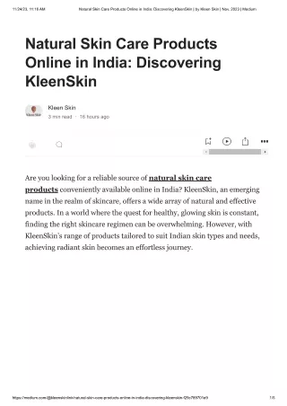 Natural Skin Care Products Online in India Discovering KleenSkin