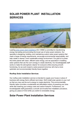 Leading Solar Power Plant Installation Services | V3NM