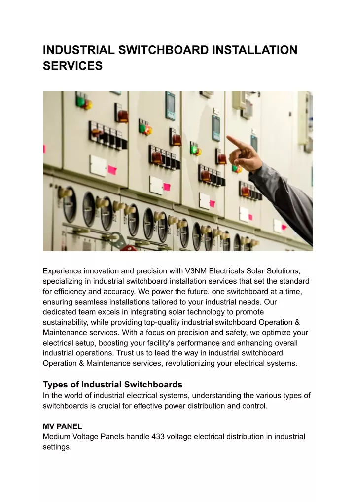 industrial switchboard installation services