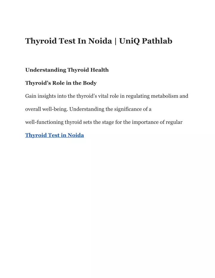 thyroid test in noida uniq pathlab