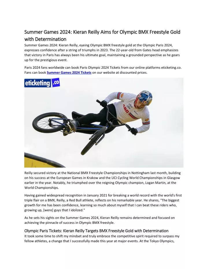 PPT Summer Games 2024 Kieran Reilly Aims for Olympic BMX Freestyle