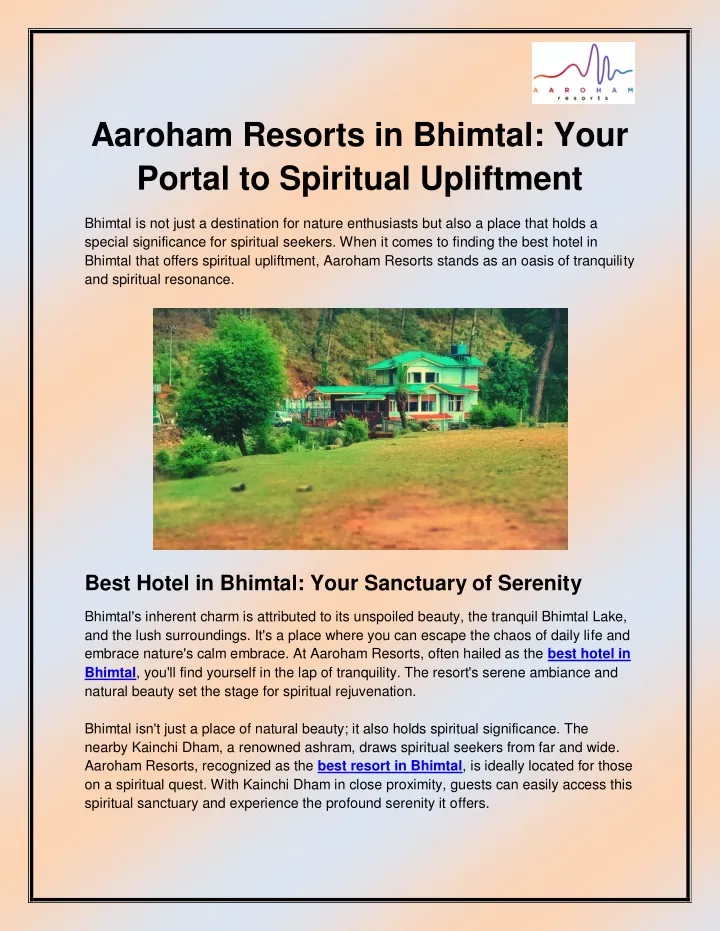 aaroham resorts in bhimtal your portal