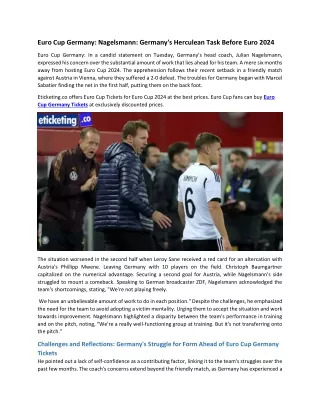 Euro Cup Germany Nagelsmann Germany's Herculean Task Before Euro 2024
